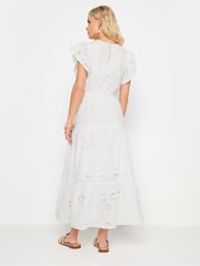 PixieGirl Petite White 100% Cotton Frill Sleeve Embrodiered Maxi Dress - Image 4 of 6