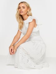 PixieGirl Petite White 100% Cotton Frill Sleeve Embrodiered Maxi Dress - Image 5 of 6