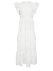 PixieGirl Petite White 100% Cotton Frill Sleeve Embrodiered Maxi Dress - Image 6 of 6