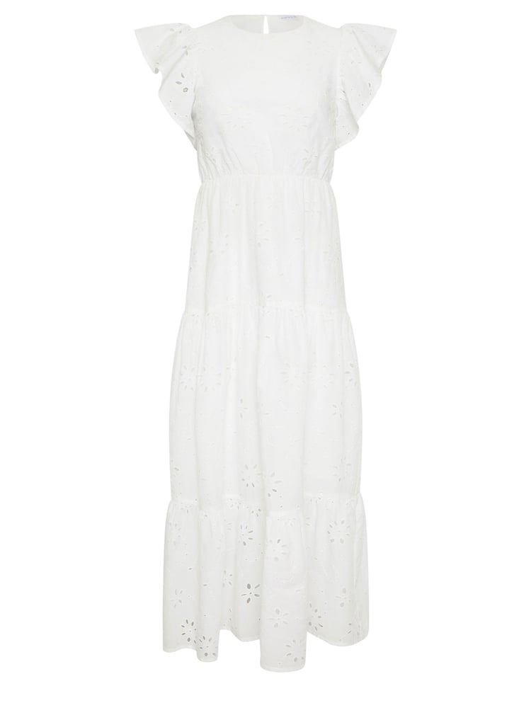 PixieGirl Petite White 100% Cotton Frill Sleeve Embrodiered Maxi Dress - Image 6 of 6