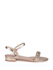 Linzi Gold Faux Leather Plaited Low Bock Heeled Sandals - Image 2 of 4