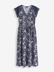 Pour Moi Navy White Julie Slinky Jersey Lace Trim Midi Dress - Image 2 of 5