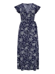 Pour Moi Navy White Julie Slinky Jersey Lace Trim Midi Dress - Image 3 of 5