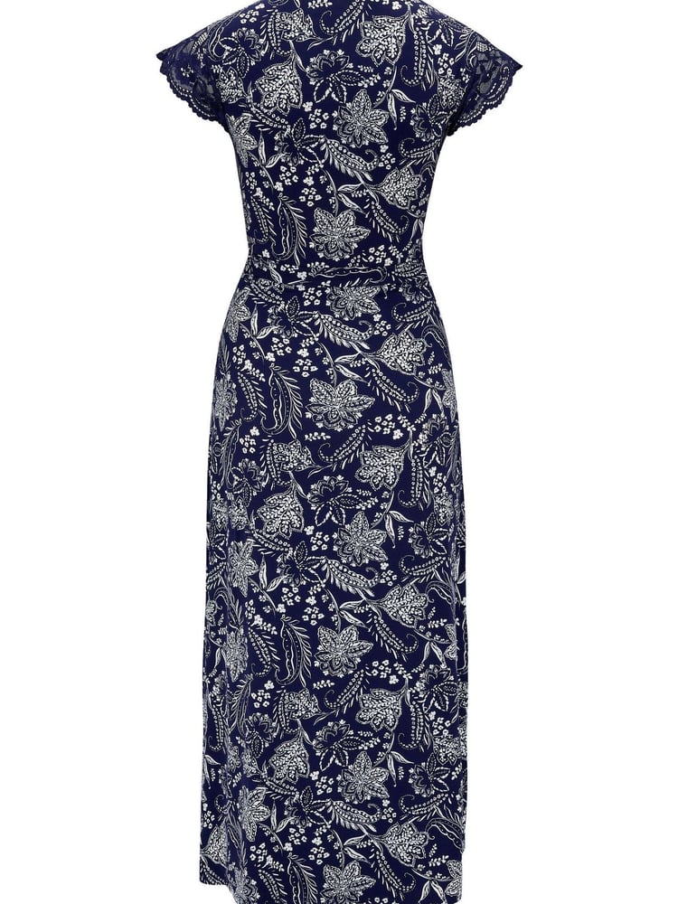 Pour Moi Navy White Julie Slinky Jersey Lace Trim Midi Dress - Image 5 of 5