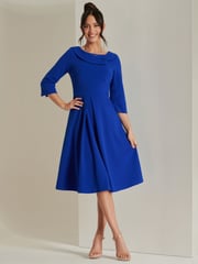 Jolie Moi Blue 3/4 Sleeve Fold Neck Midi Dress - Image 5 of 6