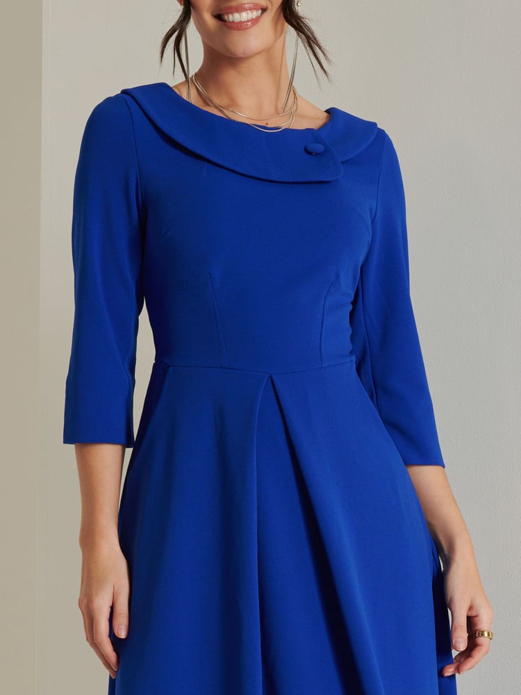 Jolie Moi Blue 3/4 Sleeve Fold Neck Midi Dress - Image 6 of 6 Jolie Moi Blue 3/4 Sleeve Fold Neck Midi Dress - Image 6 of 6