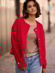 Red Textured Boucle Jacket With Wool - Image 1 of 6