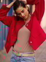 Red Textured Boucle Jacket With Wool - Image 2 of 6