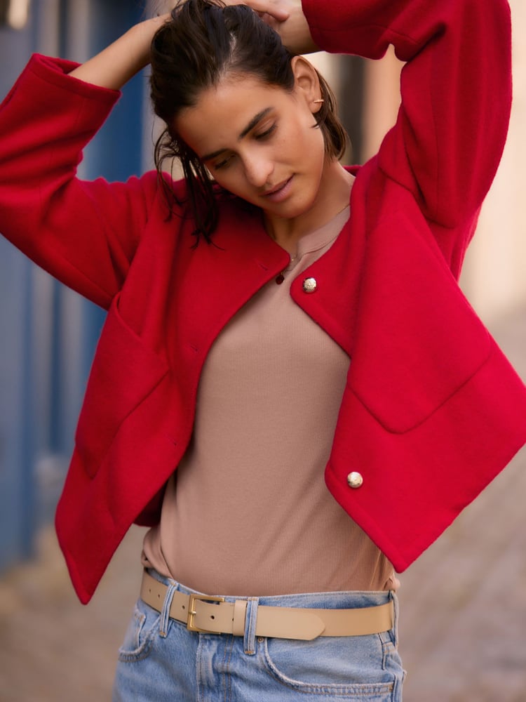 Red Textured Boucle Jacket With Wool - Image 2 of 6