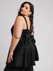Yours Curve Black Bow Back Peplum Top - Image 1 of 4