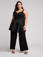 Yours Curve Black Bow Back Peplum Top - Image 3 of 4