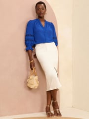 Love & Roses Blue 3/4 Sleeve V Neck Dobby Blouse - Image 4 of 4