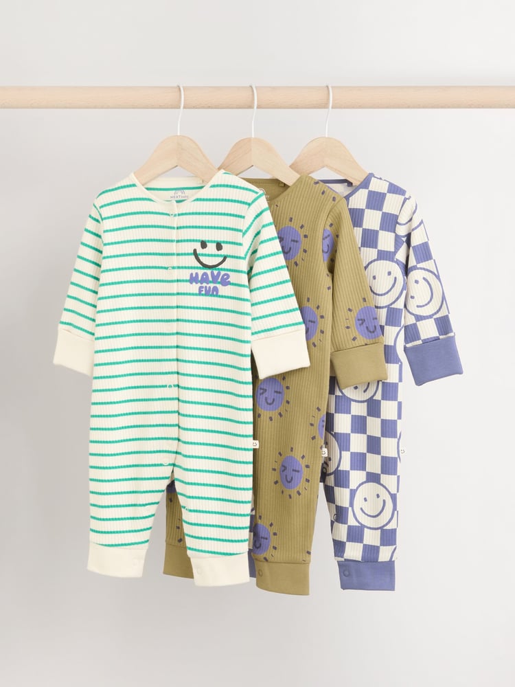Purple/Green Baby Footless Sleepsuits 3 Pack (0mths-3yrs) - Image 1 of 10
