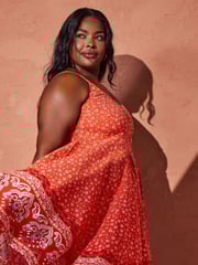 Yours Curve Red Hanky Hem Border Dress - Image 1 of 6