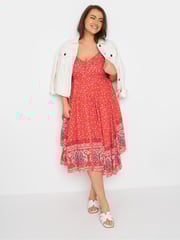 Yours Curve Red Hanky Hem Border Dress - Image 2 of 6