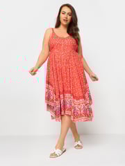 Yours Curve Red Hanky Hem Border Dress - Image 3 of 6