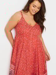 Yours Curve Red Hanky Hem Border Dress - Image 5 of 6