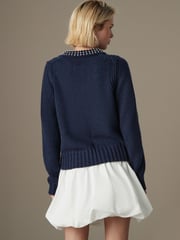 Navy Blue Gem Embellished Collar Jumper - Image 3 of 7