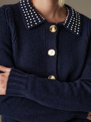 Navy Blue Gem Embellished Collar Jumper - Image 5 of 7