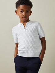 Reiss White Rizzo 9-13 yrs Half-Zip Knitted Polo Shirt - Image 1 of 4
