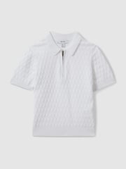 Reiss White Rizzo 9-13 yrs Half-Zip Knitted Polo Shirt - Image 2 of 4