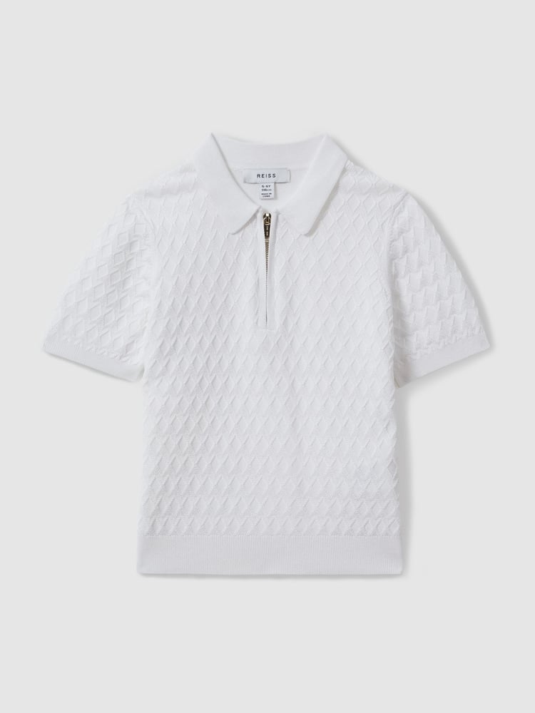 Reiss White Rizzo 9-13 yrs Half-Zip Knitted Polo Shirt - Image 2 of 4
