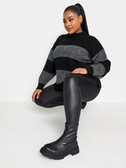 Yours Curve Black Wet Look Leggings - Image 1 of 5