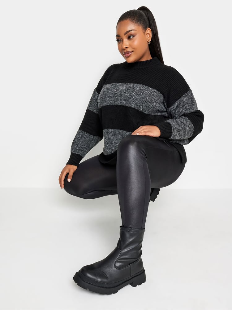 Yours Curve Black Wet Look Leggings - Image 1 of 5