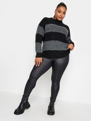 Yours Curve Black Wet Look Leggings - Image 3 of 5