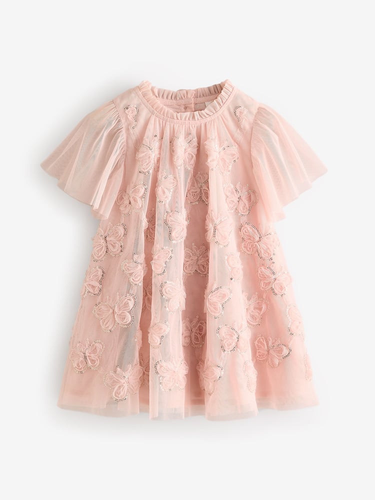 Pink Mesh Sequin Butterfly Dress (3mths-7yrs) - Image 1 of 4