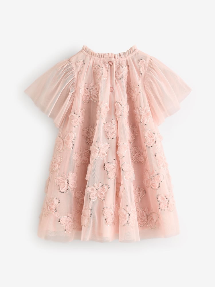 Pink Mesh Sequin Butterfly Dress (3mths-7yrs) - Image 2 of 4