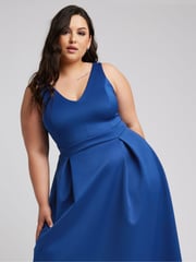Yours Curve Blue London V-Neck Pleated Dress - Image 2 of 5