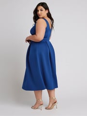 Yours Curve Blue London V-Neck Pleated Dress - Image 3 of 5