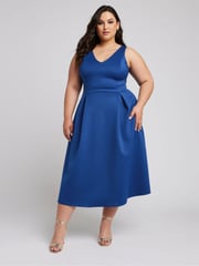 Yours Curve Blue London V-Neck Pleated Dress - Image 4 of 5