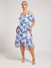 Your Curve White Floral Print Ruffle Hem Dress - Image 1 of 5