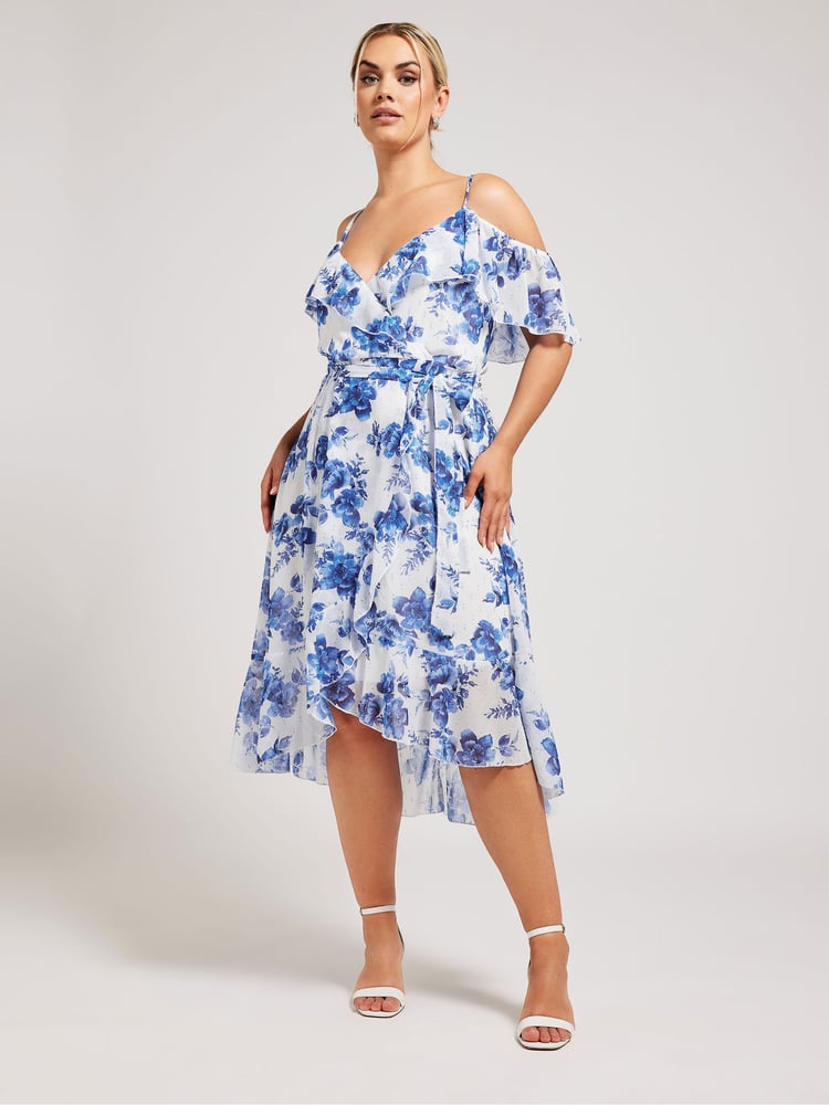 Your Curve White Floral Print Ruffle Hem Dress - Image 1 of 5