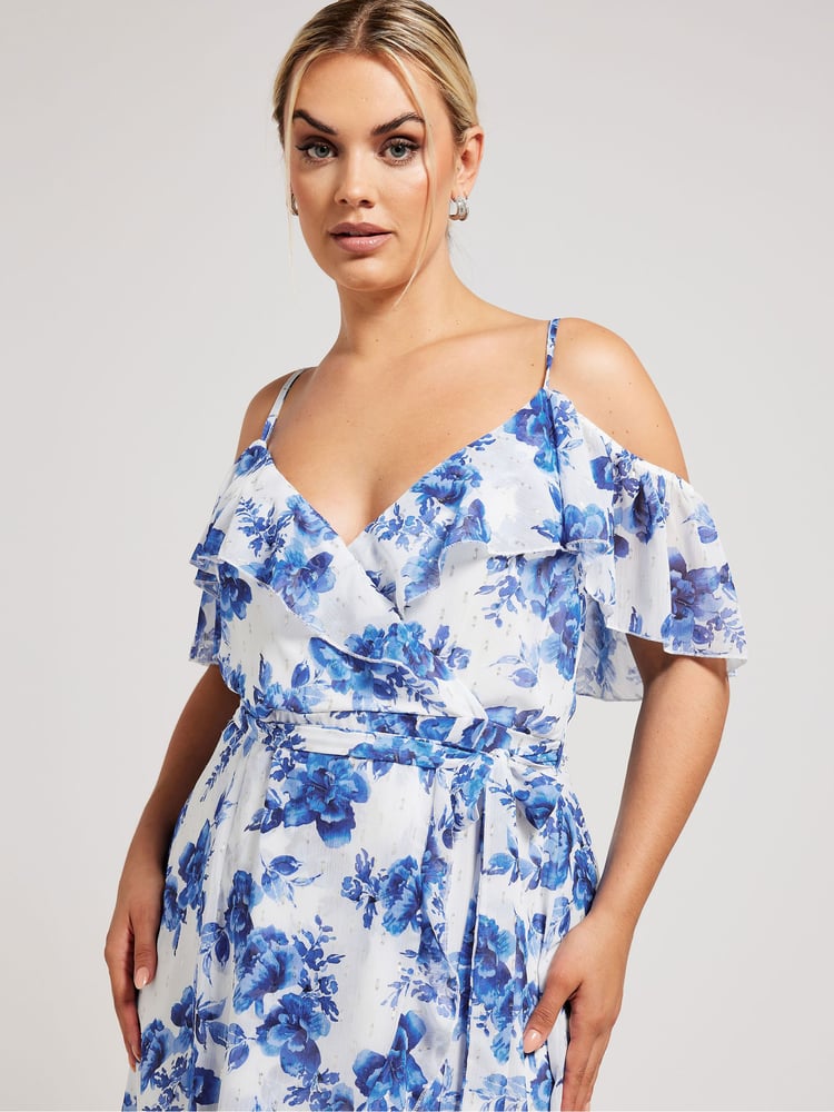 Your Curve White Floral Print Ruffle Hem Dress - Image 2 of 5