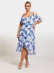 Your Curve White Floral Print Ruffle Hem Dress - Image 4 of 5