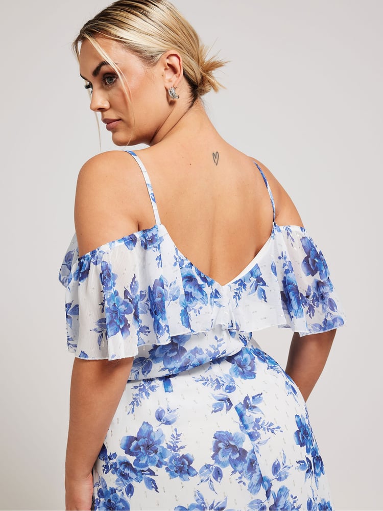 Your Curve White Floral Print Ruffle Hem Dress - Image 5 of 5