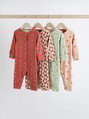 Green/Orange Floral 4 Pack Baby Footless Sleepsuits (0mths-3yrs) - Image 1 of 14