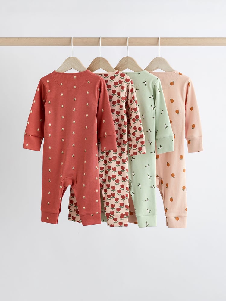 Green/Orange Floral 4 Pack Baby Footless Sleepsuits (0mths-3yrs) - Image 2 of 14