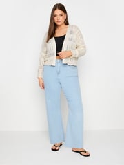 Yours Curve Ivory White Pure 100% Cotton Cropped Pointelle Cardigan - Image 2 of 5