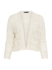 Yours Curve Ivory White Pure 100% Cotton Cropped Pointelle Cardigan - Image 5 of 5