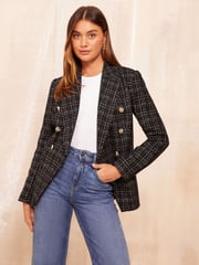 Friends Like These Black Boucle Double Breasted Blazer - Image 1 of 4