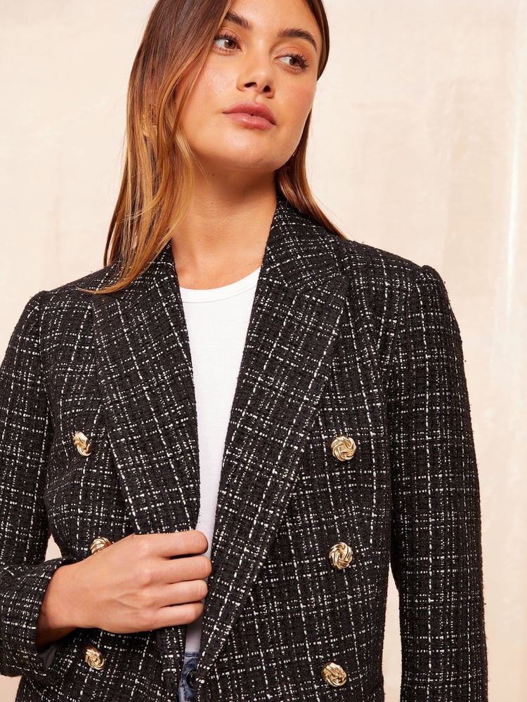Friends Like These Black Boucle Double Breasted Blazer - Image 2 of 4