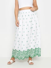 Yours Curve Green Broderie Shirred Waist Skirt - Image 1 of 6