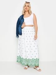 Yours Curve Green Broderie Shirred Waist Skirt - Image 2 of 6