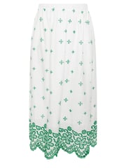 Yours Curve Green Broderie Shirred Waist Skirt - Image 5 of 6