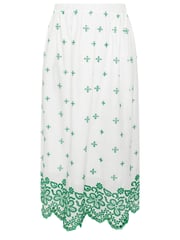 Yours Curve Green Broderie Shirred Waist Skirt - Image 6 of 6