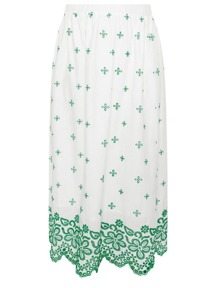 Yours Curve Green Broderie Shirred Waist Skirt - Image 6 of 6